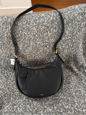 Fossil Black Pebble Leather Crescent Shoulder Bag
